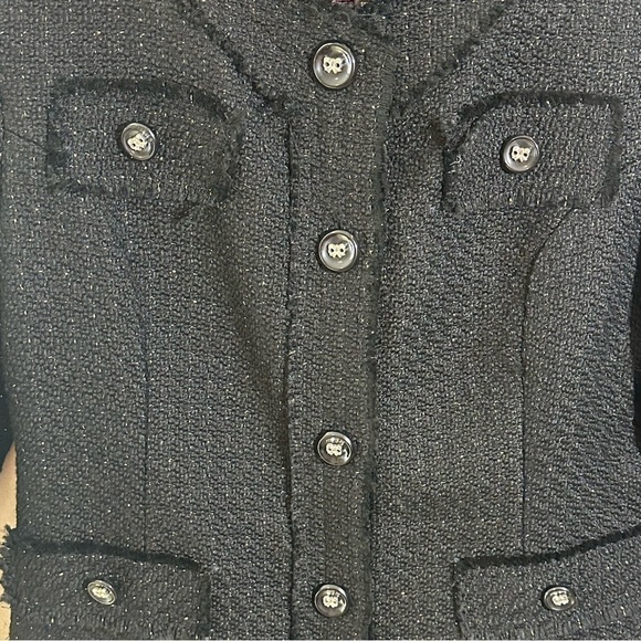 Luii blazer longline jacket size Petites Medium black gold metallic thread - Picture 2 of 5